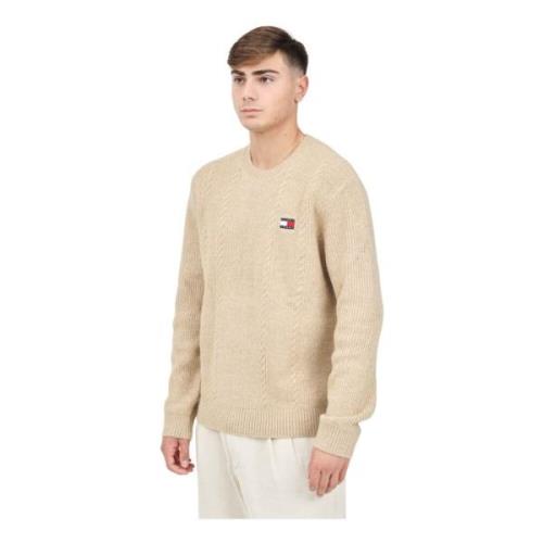 Heritage-geïnspireerde beige ronde hals trui Tommy Jeans , Beige , Her...