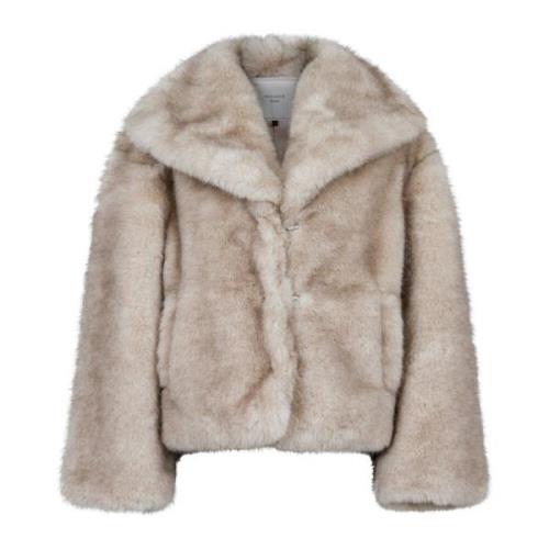 Stephanie Faux Fur Jas Neo Noir , Beige , Dames