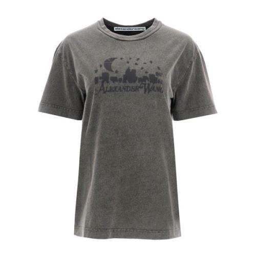 Vintage Skyline Distressed T-Shirt Alexander Wang , Gray , Dames