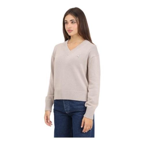 Beige V-hals trui dames herfst/winter Calvin Klein Jeans , Gray , Dame...