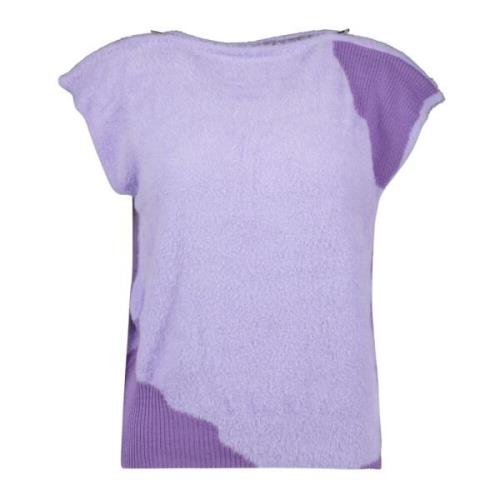 Paarse Bicolor Rits Hals Korte Mouw T-shirt MM6 Maison Margiela , Purp...