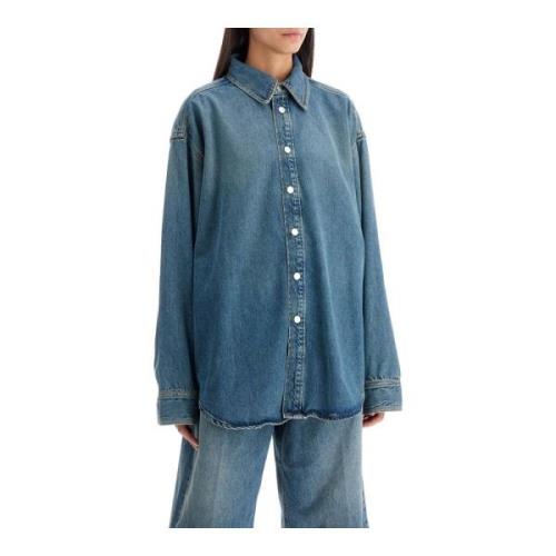 Oversized Denim Shirt met Drukknoopsluiting Haikure , Blue , Dames