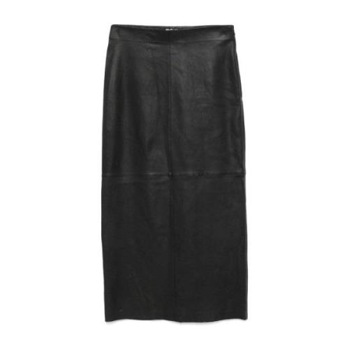 Zwarte Leren Midi Rok Alysi , Black , Dames