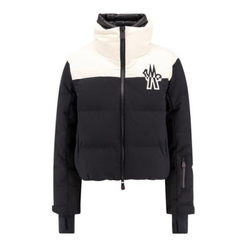 Gewatteerde nylon jas met logoprint Moncler , Black , Dames