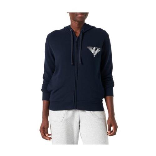 Blauwe Zip Hoodie met Bedrukt Logo Emporio Armani , Blue , Dames