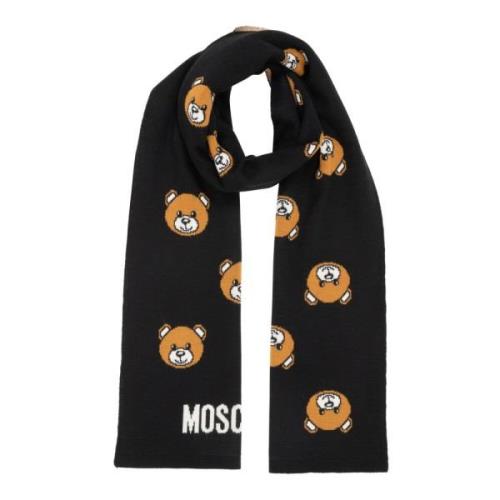 Abstract Multicolor Teddy Bear Wollen Sjaal Moschino , Black , Dames