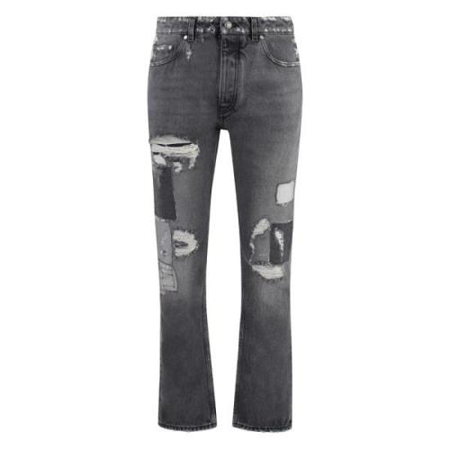 Straight Leg Jeans met Distressed Details Palm Angels , Gray , Heren