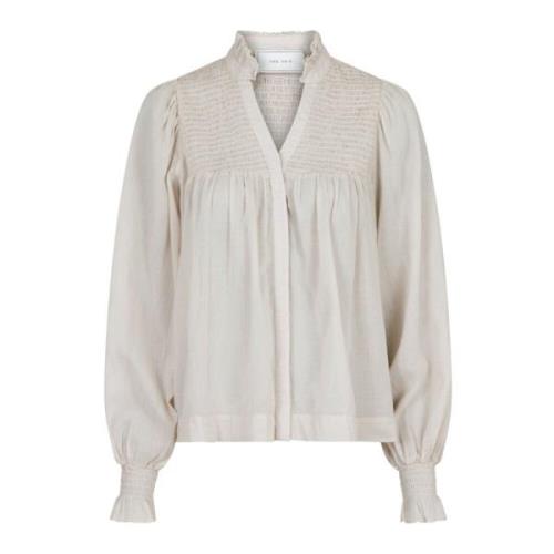 Katoenen Voile Smock Blouse Neo Noir , Beige , Dames