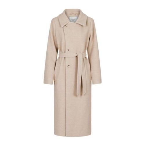 Vrouwelijke Wollen Jas met Tailleriem Neo Noir , Beige , Dames