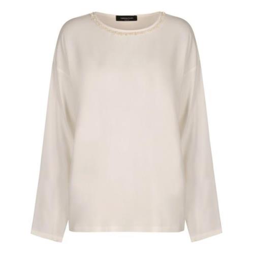 Geborduurde Viscose Top Fabiana Filippi , White , Dames