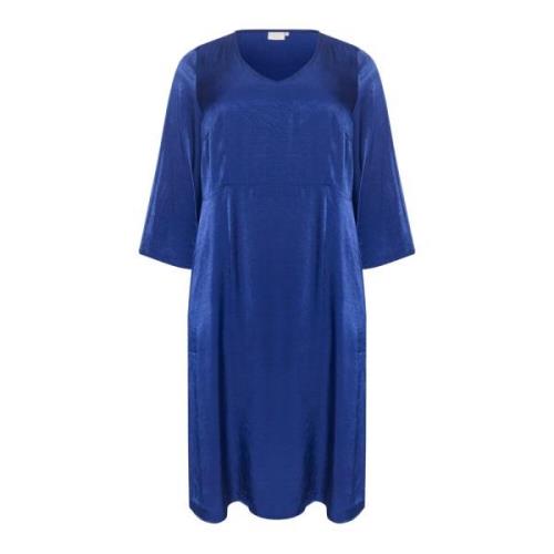 Blauwe Jurk met Korte Mouwen Kaffe Curve , Blue , Dames