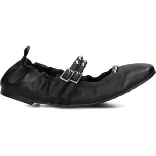 Zwarte Leren Ballerina Schoenen Stefano Lauran , Black , Dames