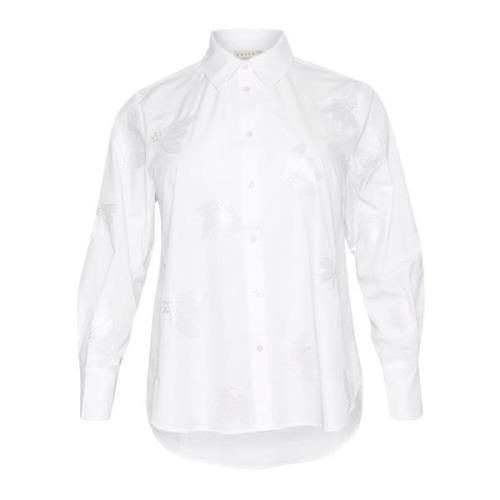 Witte Geborduurde Overhemdblouse Kaffe Curve , White , Dames