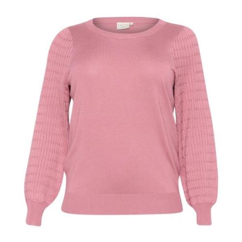 Roze Gebreide Trui met Pofmouwen Kaffe Curve , Pink , Dames