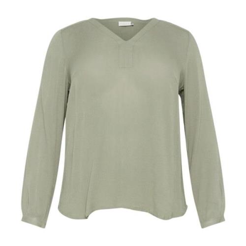 Vetiver Lange Mouwen Blouse Kaffe Curve , Green , Dames