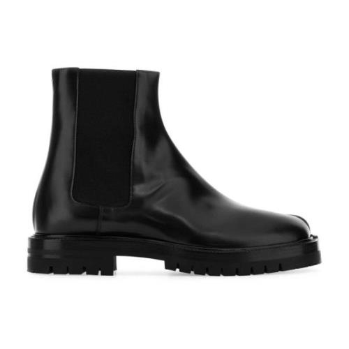 Zwarte Leren Chelsea Enkellaarzen Maison Margiela , Black , Heren