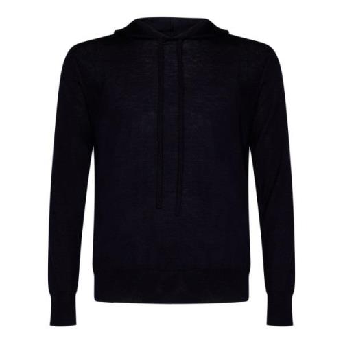 Blauwe Merinowollen Gebreide Hoodie Low Brand , Blue , Heren