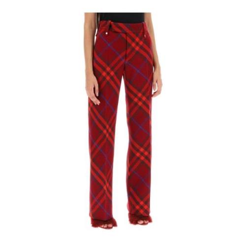 Geruite wollen broek met rechte snit Burberry , Red , Dames