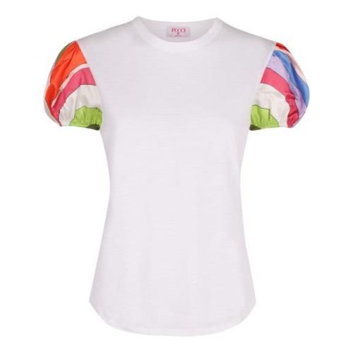 Gedrukte Mouwen Katoenen T-shirt Emilio Pucci , White , Dames