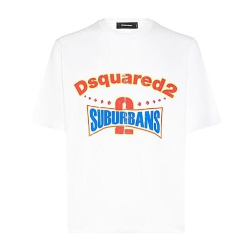 Casual Katoenen T-shirt Dsquared2 , White , Heren