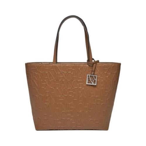 Bruine leren shopper tas met rits Armani Exchange , Brown , Dames