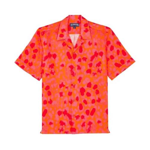 Nieuw Luipaard Linnen Bowling Shirt voor Heren Vilebrequin , Orange , ...