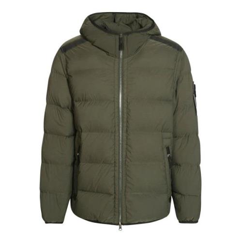 Stretch Hooded Puffer Jas Stone Island , Green , Heren