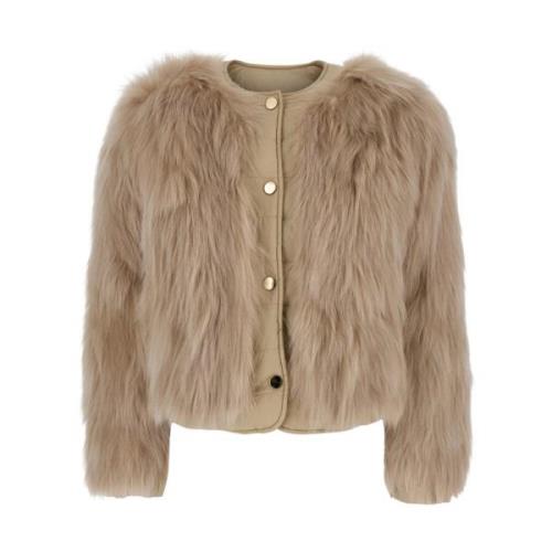 Omkeerbare Kraagloze Bomberjas in Beige Suprema , Beige , Dames