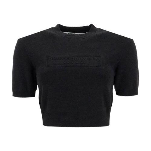 Geborduurde Logo Crop Top Alexander Wang , Black , Dames