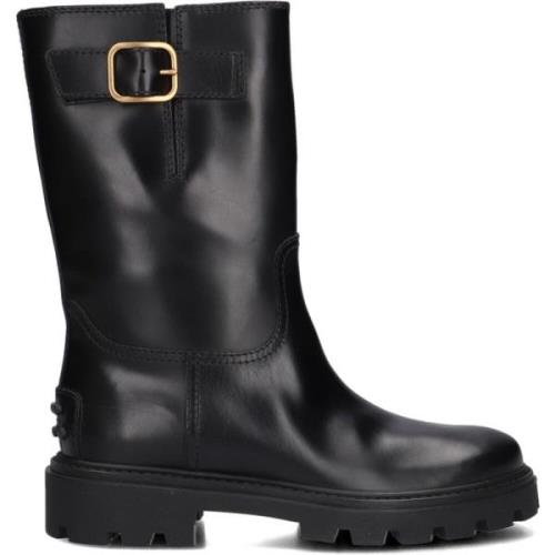 Zwarte Leren Enkellaarzen Tod's , Black , Dames