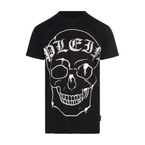 Skull Print Zwarte T-shirt Polos Philipp Plein , Black , Heren