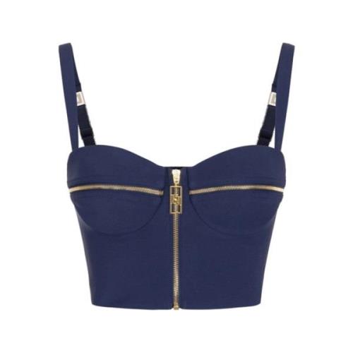 Blauwe Geplooide Top, Veelzijdig en Trendy Elisabetta Franchi , Blue ,...