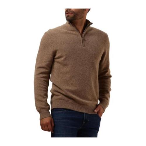 Taupe Half Zip Button Pullover Sweater Profuomo , Brown , Heren