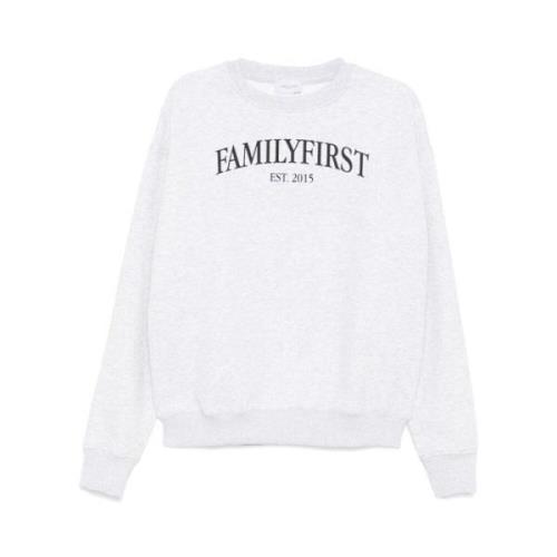 Logo Print Crew Neck Sweater Family First , Gray , Heren