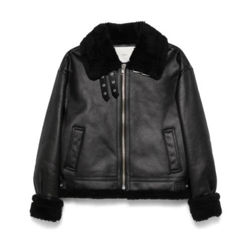 Zwarte Faux Leren Shearling Jas Dunst , Black , Dames