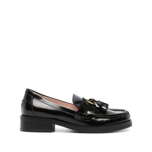 Zwarte leren mocassins met kwastje Coccinelle , Black , Dames