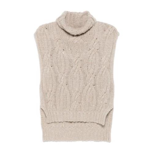 Chunky Cable Knit Sweater met Pailletten Antonelli Firenze , Beige , D...