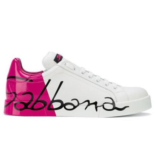 Fuchsia leren sneaker met gespleten logo Dolce & Gabbana , Multicolor ...