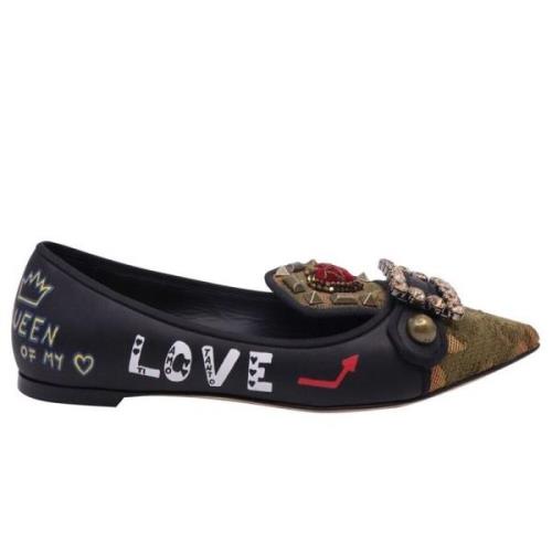 Zwarte leren kalfsleren pumps met logoprint Dolce & Gabbana , Black , ...