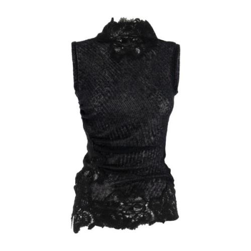 Kanten Kraag Mouwloze Top Ermanno Scervino , Black , Dames