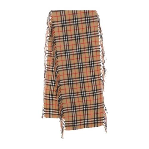 Geruite Cashmere Sjaal Franje Afwerking Burberry , Beige , Dames