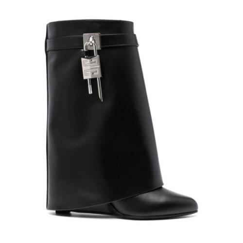 Zwarte Leren Laarzen met Hangslot Detail Givenchy , Black , Dames