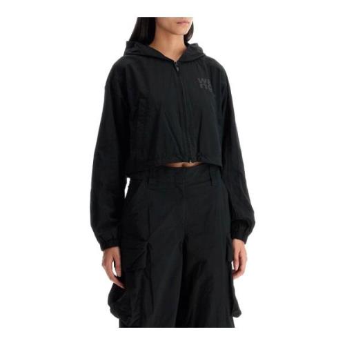 Sportieve Cropped Hooded Jacket met Logo Alexander Wang , Black , Dame...