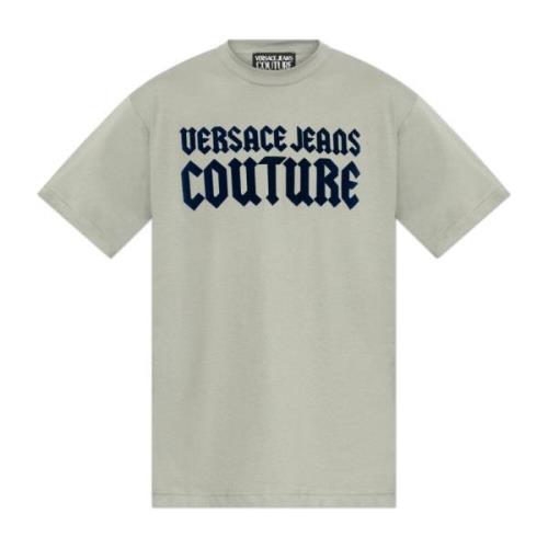 T-shirt met fluwelen logo Versace Jeans Couture , Gray , Heren