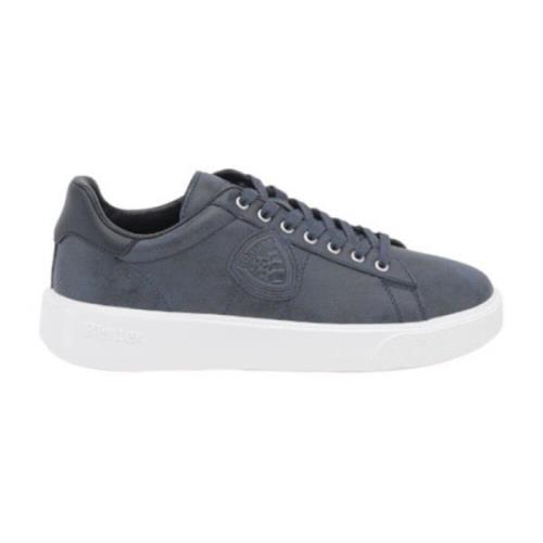 Blauwe Leren Sneaker met Logo Patch Blauer , Blue , Heren