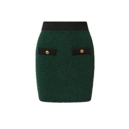 Tweed Rok met Gouden Crest Knopen Veronica Beard , Green , Dames