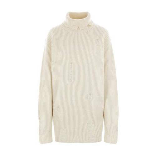 Witte Oversized Wollen Geribbelde Trui Ann Demeulemeester , White , Da...