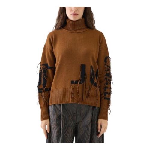 Logo Fringe Trui Tabak Zwart Just Cavalli , Brown , Dames