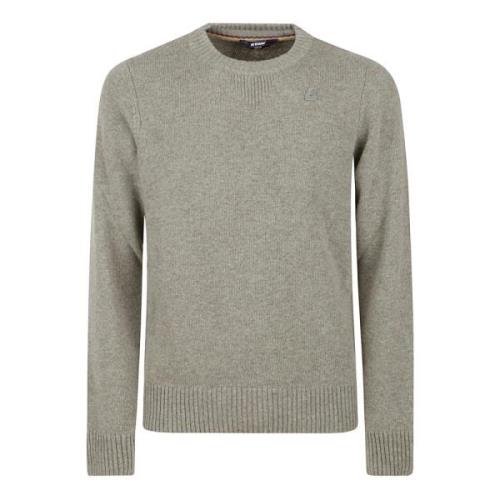 Beige Lambswool Sweater Girocollo K-Way , Gray , Heren