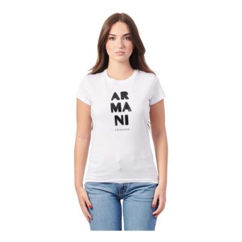 Wit T-shirt met Voorkant Logo Armani Exchange , White , Dames